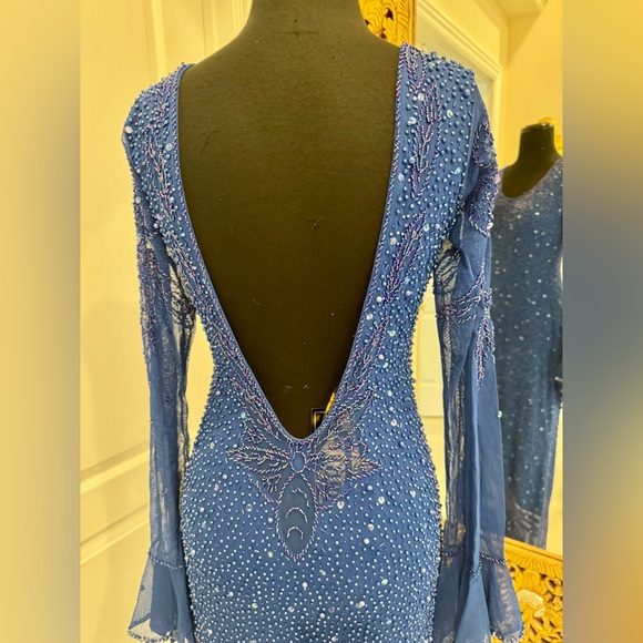 Elegant royal Blue hand Beaded Attitudes by Debra Dress - Picture 6 of 7